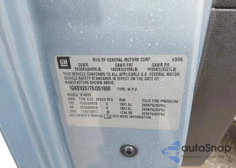 2008 GMC Acadia Slt-1 z USA, uszkodzony, nr VIN 1GKEV23778J261888